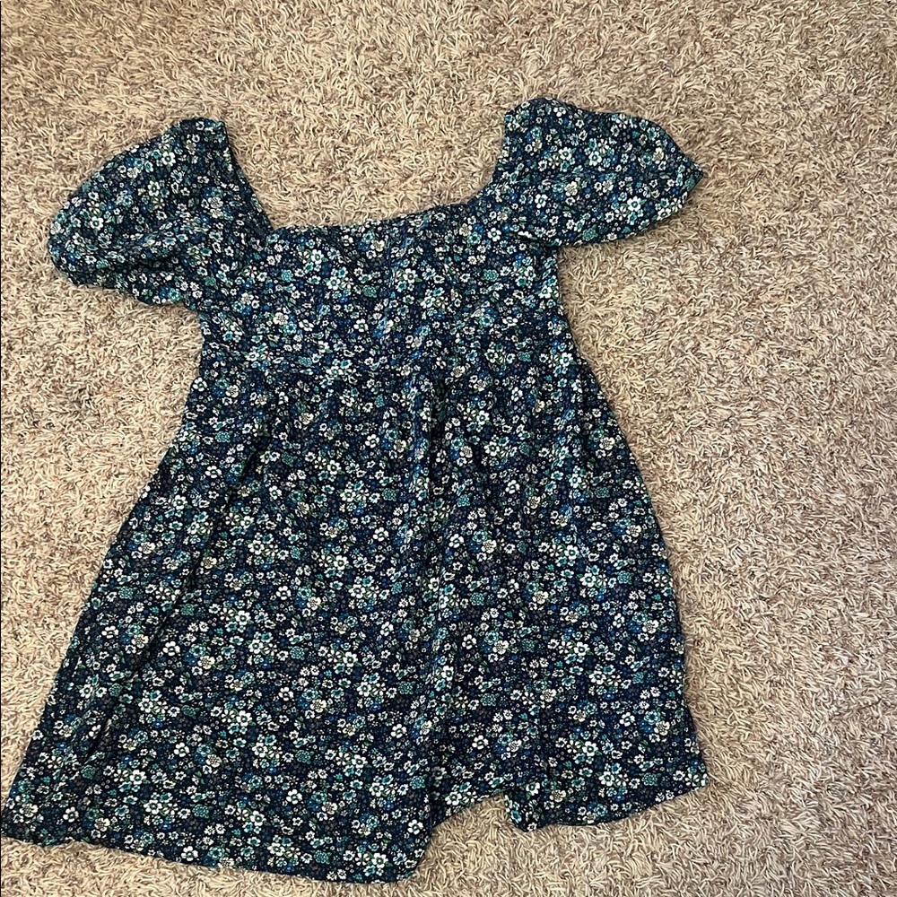 Floral Blue Dress With Smocked Back